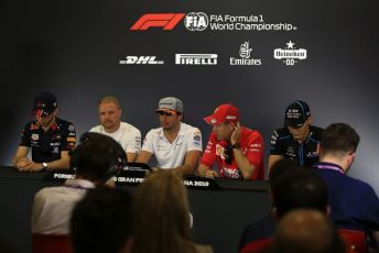 World © Octane Photographic Ltd. Formula 1 – Spanish GP. FIA Drivers’ Press Conference. Scuderia Ferrari SF90 – Sebastian Vettel, Mercedes AMG Petronas Motorsport AMG F1 W10 EQ Power+ - Valtteri Bottas, McLaren MCL34 – Carlos Sainz, Aston Martin Red Bull Racing RB15 – Pierre Gasly and ROKiT Williams Racing – George Russell. Circuit de Barcelona Catalunya, Spain. Thursday 9th May 2019.