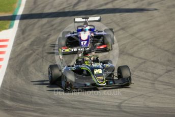 World © Octane Photographic Ltd. FIA Formula 3 (F3) – Spanish GP – Practice. Carlin Buzz Racing - Teppei Natori and Trident - Devlin Defrancesco. Circuit de Barcelona-Catalunya, Spain. Friday 10th May 2019.