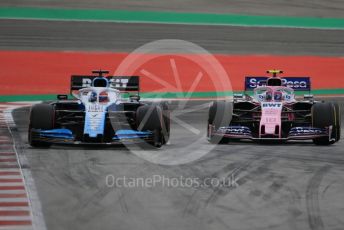 World © Octane Photographic Ltd. Formula 1 – Spanish GP. Practice 3. SportPesa Racing Point RP19 – Lance Stroll and ROKiT Williams Racing – George Russell . Circuit de Barcelona Catalunya, Spain. Saturday 11th May 2019.