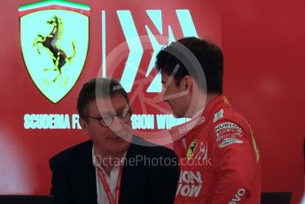 World © Octane Photographic Ltd. Formula 1 – Spanish GP. Practice 3. Scuderia Ferrari SF90 – Charles Leclerc and Louis Camilleri - CEO of Ferrari and former Chairman of Philip Morris International. Circuit de Barcelona Catalunya, Spain. Saturday 11th May 2019.