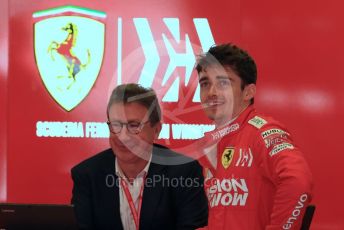 World © Octane Photographic Ltd. Formula 1 – Spanish GP. Practice 3. Scuderia Ferrari SF90 – Charles Leclerc and Louis Camilleri - CEO of Ferrari and former Chairman of Philip Morris International. Circuit de Barcelona Catalunya, Spain. Saturday 11th May 2019.