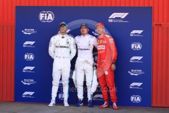 World © Octane Photographic Ltd. Formula 1 – Spanish GP. Qualifying. Mercedes AMG Petronas Motorsport AMG F1 W10 EQ Power+ - Valtteri Bottas followed by his team mate Lewis Hamilton and Scuderia Ferrari SF90 – Sebastian Vettel. Circuit de Barcelona Catalunya, Spain. Saturday 11th May 2019.