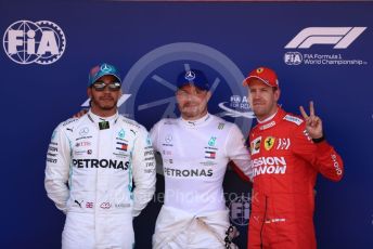 World © Octane Photographic Ltd. Formula 1 – Spanish GP. Qualifying. Mercedes AMG Petronas Motorsport AMG F1 W10 EQ Power+ - Valtteri Bottas followed by his team mate Lewis Hamilton and Scuderia Ferrari SF90 – Sebastian Vettel. Circuit de Barcelona Catalunya, Spain. Saturday 11th May 2019.