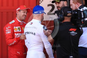 World © Octane Photographic Ltd. Formula 1 – Spanish GP. Qualifying. Mercedes AMG Petronas Motorsport AMG F1 W10 EQ Power+ - Valtteri Bottas and Scuderia Ferrari SF90 – Sebastian Vettel. Circuit de Barcelona Catalunya, Spain. Saturday 11th May 2019.