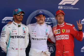 World © Octane Photographic Ltd. Formula 1 – Spanish GP. Qualifying. Mercedes AMG Petronas Motorsport AMG F1 W10 EQ Power+ - Valtteri Bottas followed by his team mate Lewis Hamilton and Scuderia Ferrari SF90 – Sebastian Vettel. Circuit de Barcelona Catalunya, Spain. Saturday 11th May 2019.
