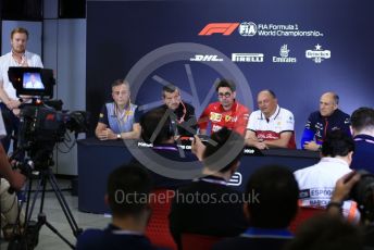 World © Octane Photographic Ltd. Formula 1 – Spanish GP. FIA Team Press Conference. Mario Isola – Pirelli Head of Car Racing, Guenther Steiner - Team Principal of Rich Energy Haas F1 Team, Mattia Binotto – Team Principal of Scuderia Ferrari, Frederic Vasseur – Team Principal and CEO of Sauber Motorsport AG and Franz Tost – Team Principal of Scuderia Toro Rosso. Circuit de Barcelona Catalunya, Spain. Friday 10th May 2019.