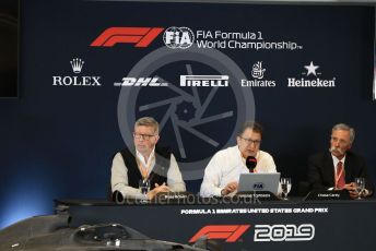 World © Octane Photographic Ltd. Formula 1 - 2021 Regulations Press Conference. Chase Carey - Chief Executive Officer of the Formula One Group, Nikolas Tombazis – FIA Head of Single-Seater Technical Matters and Ross Brawn – Managing Director of Formula 1 for Liberty Media. Circuit of the Americas (COTA), Austin, Texas, USA. Thursday 31st October 2019.