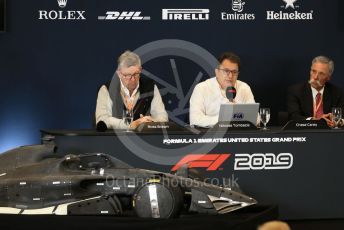 World © Octane Photographic Ltd. Formula 1 - 2021 Regulations Press Conference. Chase Carey - Chief Executive Officer of the Formula One Group, Nikolas Tombazis – FIA Head of Single-Seater Technical Matters and Ross Brawn – Managing Director of Formula 1 for Liberty Media. Circuit of the Americas (COTA), Austin, Texas, USA. Thursday 31st October 2019.