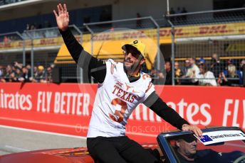 World © Octane Photographic Ltd. Formula 1 – United States GP - Drivers’ Parade. Renault Sport F1 Team RS19 – Daniel Ricciardo. Circuit of the Americas (COTA), Austin, Texas, USA. Sunday 3rd November 2019.