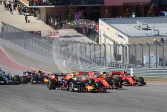 World © Octane Photographic Ltd. Formula 1 – United States GP - Race. Aston Martin Red Bull Racing RB15 – Max Verstappen ahead of Scuderia Ferrari SF90 – Sebastian Vettel and Charles Leclerc. Circuit of the Americas (COTA), Austin, Texas, USA. Sunday 3rd November 2019.
