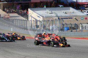 World © Octane Photographic Ltd. Formula 1 – United States GP - Race. Aston Martin Red Bull Racing RB15 – Max Verstappen ahead of Scuderia Ferrari SF90 – Sebastian Vettel and Charles Leclerc. Circuit of the Americas (COTA), Austin, Texas, USA. Sunday 3rd November 2019.