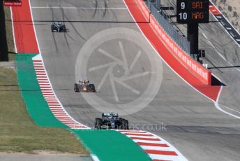 World © Octane Photographic Ltd. Formula 1 – United States GP - Race. Mercedes AMG Petronas Motorsport AMG F1 W10 EQ Power+ - Valtteri Bottas, Aston Martin Red Bull Racing RB15 – Max Verstappen and Lewis Hamilton. Circuit of the Americas (COTA), Austin, Texas, USA. Sunday 3rd November 2019.
