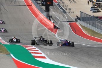 World © Octane Photographic Ltd. Formula 1 – United States GP - Race. Haas F1 Team VF19 – Romain Grosjean and Scuderia Toro Rosso STR14 – Daniil Kvyat. Circuit of the Americas (COTA), Austin, Texas, USA. Sunday 3rd November 2019.