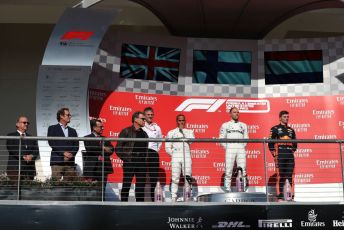 World © Octane Photographic Ltd. Formula 1 – United States GP - Podium. Mercedes AMG Petronas Motorsport AMG F1 W10 EQ Power+ - Valtteri Bottas, Lewis Hamilton and Technical Director James Allison  with Aston Martin Red Bull Racing RB15 – Max Verstappen. Circuit of the Americas (COTA), Austin, Texas, USA. Sunday 3rd November 2019.