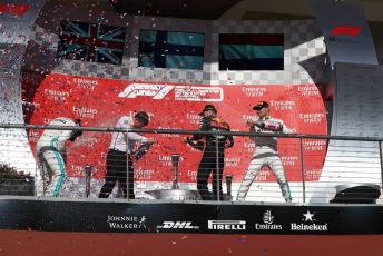World © Octane Photographic Ltd. Formula 1 – United States GP - Podium. Mercedes AMG Petronas Motorsport AMG F1 W10 EQ Power+ - Valtteri Bottas, Lewis Hamilton and Technical Director James Allison with Aston Martin Red Bull Racing RB15 – Max Verstappen. Circuit of the Americas (COTA), Austin, Texas, USA. Sunday 3rd November 2019.