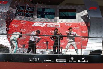 World © Octane Photographic Ltd. Formula 1 – United States GP - Podium. Mercedes AMG Petronas Motorsport AMG F1 W10 EQ Power+ - Valtteri Bottas, Lewis Hamilton and Technical Director James Allison  with Aston Martin Red Bull Racing RB15 – Max Verstappen. Circuit of the Americas (COTA), Austin, Texas, USA. Sunday 3rd November 2019.