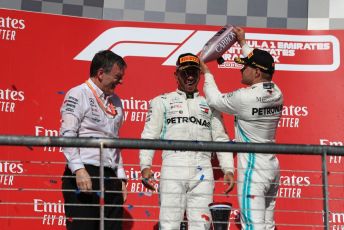 World © Octane Photographic Ltd. Formula 1 – United States GP - Podium. Mercedes AMG Petronas Motorsport AMG F1 W10 EQ Power+ - Valtteri Bottas, Lewis Hamilton and Technical Director James Allison. Circuit of the Americas (COTA), Austin, Texas, USA. Sunday 3rd November 2019.