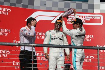 World © Octane Photographic Ltd. Formula 1 – United States GP - Podium. Mercedes AMG Petronas Motorsport AMG F1 W10 EQ Power+ - Valtteri Bottas, Lewis Hamilton and Technical Director James Allison. Circuit of the Americas (COTA), Austin, Texas, USA. Sunday 3rd November 2019.