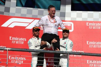 World © Octane Photographic Ltd. Formula 1 – United States GP - Podium. Mercedes AMG Petronas Motorsport AMG F1 W10 EQ Power+ - Valtteri Bottas, Lewis Hamilton and Technical Director James Allison. Circuit of the Americas (COTA), Austin, Texas, USA. Sunday 3rd November 2019.