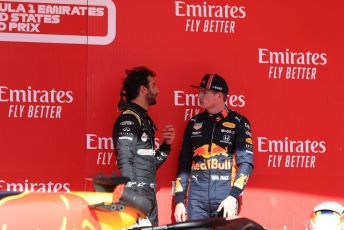 World © Octane Photographic Ltd. Formula 1 – United States GP - Parc Ferme. Aston Martin Red Bull Racing RB15 – Max Verstappen and Renault Sport F1 Team RS19 – Daniel Ricciardo. Circuit of the Americas (COTA), Austin, Texas, USA. Sunday 3rd November 2019.