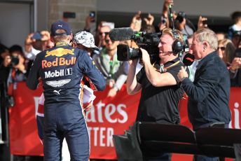 World © Octane Photographic Ltd. Formula 1 – United States GP - Parc Ferme. Aston Martin Red Bull Racing RB15 – Max Verstappen and  World Champion Lewis Hamilton. Circuit of the Americas (COTA), Austin, Texas, USA. Sunday 3rd November 2019.