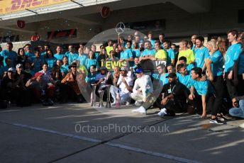 World © Octane Photographic Ltd. Formula 1 – United States GP – 6th Drivers’ World Championship celebration. Mercedes AMG Petronas Motorsport AMG F1 W10 EQ Power+ - Lewis Hamilton, Valtteri Bottas with Anthony Hamilton and Matthew McConaughey. Circuit of the Americas (COTA), Austin, Texas, USA. Sunday 3rd November 2019.