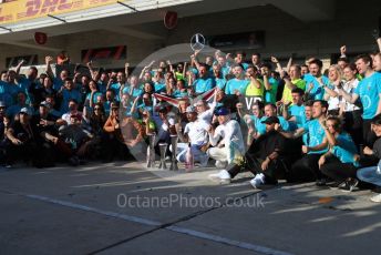 World © Octane Photographic Ltd. Formula 1 – United States GP – 6th Drivers’ World Championship celebration. Mercedes AMG Petronas Motorsport AMG F1 W10 EQ Power+ - Lewis Hamilton, Valtteri Bottas with Anthony Hamilton and Matthew McConaughey. Circuit of the Americas (COTA), Austin, Texas, USA. Sunday 3rd November 2019.