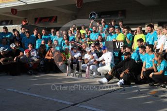 World © Octane Photographic Ltd. Formula 1 – United States GP – 6th Drivers’ World Championship celebration. Mercedes AMG Petronas Motorsport AMG F1 W10 EQ Power+ - Lewis Hamilton, Valtteri Bottas with Anthony Hamilton and Matthew McConaughey. Circuit of the Americas (COTA), Austin, Texas, USA. Sunday 3rd November 2019.