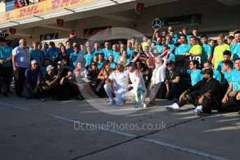 World © Octane Photographic Ltd. Formula 1 – United States GP – 6th Drivers’ World Championship celebration. Mercedes AMG Petronas Motorsport AMG F1 W10 EQ Power+ - Lewis Hamilton, Valtteri Bottas with Anthony Hamilton and Matthew McConaughey. Circuit of the Americas (COTA), Austin, Texas, USA. Sunday 3rd November 2019.