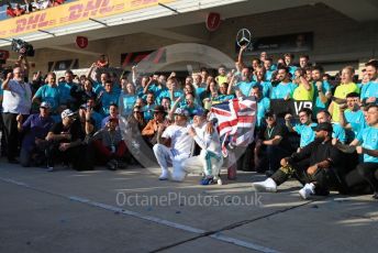 World © Octane Photographic Ltd. Formula 1 – United States GP – 6th Drivers’ World Championship celebration. Mercedes AMG Petronas Motorsport AMG F1 W10 EQ Power+ - Lewis Hamilton, Valtteri Bottas with Anthony Hamilton and Matthew McConaughey. Circuit of the Americas (COTA), Austin, Texas, USA. Sunday 3rd November 2019.