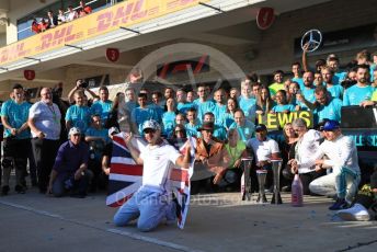 World © Octane Photographic Ltd. Formula 1 – United States GP – 6th Drivers’ World Championship celebration. Mercedes AMG Petronas Motorsport AMG F1 W10 EQ Power+ - Lewis Hamilton, Valtteri Bottas with Anthony Hamilton . Circuit of the Americas (COTA), Austin, Texas, USA. Sunday 3rd November 2019.