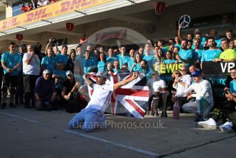 World © Octane Photographic Ltd. Formula 1 – United States GP – 6th Drivers’ World Championship celebration. Mercedes AMG Petronas Motorsport AMG F1 W10 EQ Power+ - Lewis Hamilton, Valtteri Bottas with Anthony Hamilton and Matthew McConaughey. Circuit of the Americas (COTA), Austin, Texas, USA. Sunday 3rd November 2019.