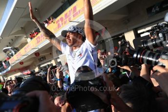 World © Octane Photographic Ltd. Formula 1 – United States GP – 6th Drivers’ World Championship celebration. Mercedes AMG Petronas Motorsport AMG F1 W10 EQ Power+ - Lewis Hamilton. Circuit of the Americas (COTA), Austin, Texas, USA. Sunday 3rd November 2019.