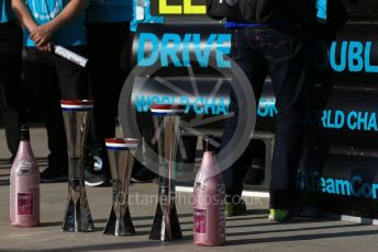 World © Octane Photographic Ltd. Formula 1 – United States GP – 6th Drivers’ World Championship celebration. Mercedes AMG Petronas Motorsport AMG F1 W10 EQ Power+ - 1st, 2nd and Constructor's trophies. Circuit of the Americas (COTA), Austin, Texas, USA. Sunday 3rd November 2019.