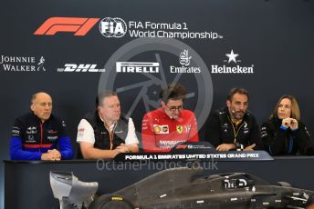 World © Octane Photographic Ltd. Formula 1 - United States GP - Friday FIA Team Press Conference. Mattia Binotto – Team Principal of Scuderia Ferrari, Zak Brown - Executive Director of McLaren Technology Group, Cyril Abiteboul - Managing Director of Renault Sport Racing Formula 1 Team, Franz Tost – Team Principal of Scuderia Toro Rosso and Claire Williams - Deputy Team Principal of ROKiT Williams Racing. Circuit of the Americas (COTA), Austin, Texas, USA. Friday 1st November 2019.