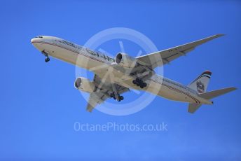 World © Octane Photographic Ltd. Formula 1 – Etihad F1 Grand Prix Abu Dhabi. Overflight of Etihad Airlines A6-ETA Boeing 777-3FXER . Yas Marina Circuit, Abu Dhabi. Thursday 9th December 2021 Pitlane.