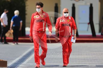 World © Octane Photographic Ltd. Formula 1 – Etihad F1 Grand Prix Abu Dhabi. Mattia Binotto – Team Principal of Scuderia Ferrari Mission Winnow and Luca Colajanni - Head of External Relations and Communications. Yas Marina Circuit, Abu Dhabi. Thursday 9th December 2021.