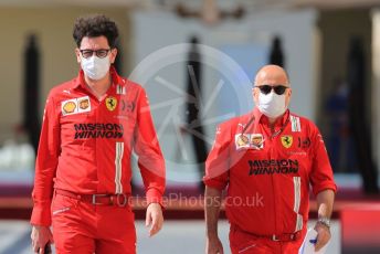 World © Octane Photographic Ltd. Formula 1 – Etihad F1 Grand Prix Abu Dhabi. Mattia Binotto – Team Principal of Scuderia Ferrari Mission Winnow and Luca Colajanni - Head of External Relations and Communications. Yas Marina Circuit, Abu Dhabi. Thursday 9th December 2021.