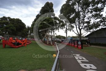 World © Octane Photographic Ltd. Formula 1 – F1 Australian Grand Prix breakdown. Marshals at the empty Melbourne Walk. Melbourne, Australia. Friday 13th March 2020.