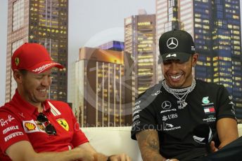 World © Octane Photographic Ltd. Formula 1 – F1 Australian Grand Prix - FIA drivers’ press conference. Scuderia Ferrari SF1000 – Sebastian Vettel and Mercedes AMG Petronas F1 W11 EQ Performance - Lewis Hamilton. Melbourne, Australia. Thursday 12th March 2020.