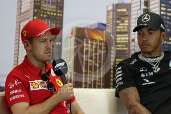 World © Octane Photographic Ltd. Formula 1 – F1 Australian Grand Prix - FIA drivers’ press conference. Scuderia Ferrari SF1000 – Sebastian Vettel and Mercedes AMG Petronas F1 W11 EQ Performance - Lewis Hamilton. Melbourne, Australia. Thursday 12th March 2020.