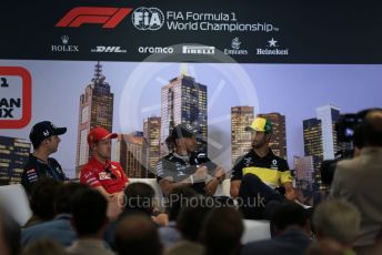 World © Octane Photographic Ltd. Formula 1 – F1 Australian Grand Prix - FIA drivers’ press conference. ROKiT Williams Racing FW43 – Nicholas Latifi, Scuderia Ferrari SF1000 – Sebastian Vettel, Mercedes AMG Petronas F1 W11 EQ Performance - Lewis Hamilton and Renault DP World F1 Team RS20 – Daniel Ricciardo. Melbourne, Australia. Thursday 12th March 2020.