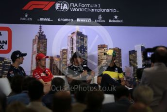 World © Octane Photographic Ltd. Formula 1 – F1 Australian Grand Prix - FIA drivers’ press conference. ROKiT Williams Racing FW43 – Nicholas Latifi, Scuderia Ferrari SF1000 – Sebastian Vettel, Mercedes AMG Petronas F1 W11 EQ Performance - Lewis Hamilton and Renault DP World F1 Team RS20 – Daniel Ricciardo. Melbourne, Australia. Thursday 12th March 2020.