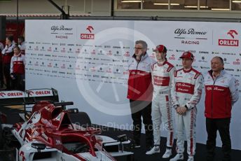 World © Octane Photographic Ltd. Formula 1 – F1 Pre-season Test 1 - Day 1. Alfa Romeo Racing Orlen, Antonio Giovinazzi, Kimi Raikkonen and Frederic Vasseur – Team Principal. Circuit de Barcelona-Catalunya, Spain. Wednesday 19th February 2020.