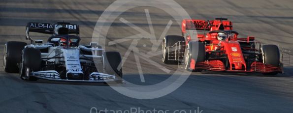 World © Octane Photographic Ltd. Formula 1 – F1 Pre-season Test 1 - Day 3. Scuderia Ferrari SF1000 – Sebastian Vettel and Scuderia AlphaTauri Honda AT01 – Daniil Kvyat. Circuit de Barcelona-Catalunya, Spain. Friday 21st February 2020.