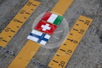 World © Octane Photographic Ltd. Formula 1 – F1 Pre-season Test 2 - Day 1. Alfa Romeo Racing Orlen pit box flags of their drivers. Circuit de Barcelona-Catalunya, Spain. Wednesday 26th February 2020.