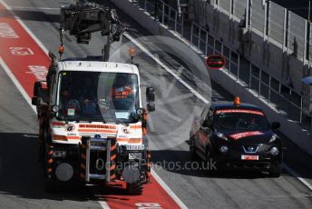 World © Octane Photographic Ltd. Formula 1 – F1 Pre-season Test 2 - Day 2. Aston Martin Red Bull Racing RB16 – Max Verstappen's car is returned to the pitlane after spinning off into the gravel. Circuit de Barcelona-Catalunya, Spain. Thursday 27th February 2020.