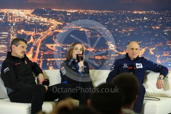 World © Octane Photographic Ltd. Formula 1 – F1 Pre-season Test 2 - Day 2 - Press Conference. Guenther Steiner - Team Principal of Haas F1 Team, Claire Williams - Deputy Team Principal of ROKiT Williams Racing and Franz Tost – Team Principal of Scuderia AlphaTauri Honda. Circuit de Barcelona-Catalunya, Spain. Thursday 27th February 2020.