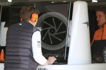 World © Octane Photographic Ltd. Formula 1 – F1 Pre-season Test 1 - Day 1. McLaren MCL35 garage. Circuit de Barcelona-Catalunya, Spain. Wednesday 19th February 2020.