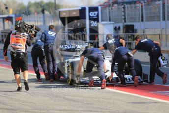 World © Octane Photographic Ltd. Formula 1 – F1 Pre-season Test 1 - Day 1. Scuderia AlphaTauri Honda AT01 – Daniil Kvyat gets pushed back the pit lane. Circuit de Barcelona-Catalunya, Spain. Wednesday 19th February 2020.